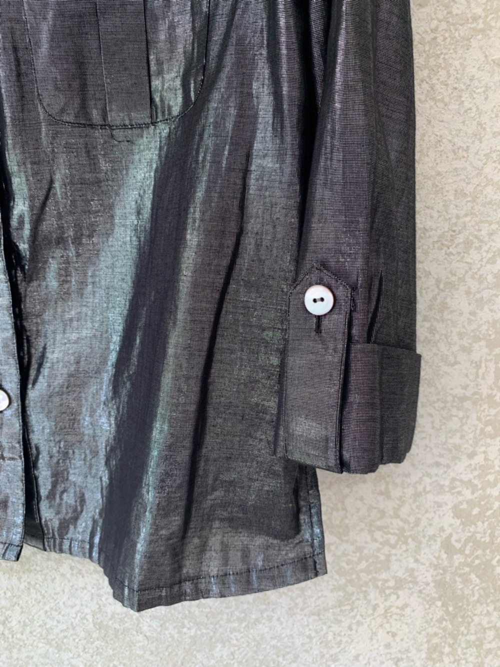 Ruby Rd. Metallic Charcoal Button-Up Shirt Jacket Size 6 - Picture 4 of 9